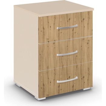 Aditio Champagne and Artisan Oak 3 Drawer Bedside Cabinet