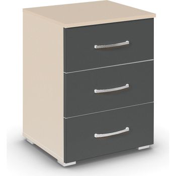 Aditio Champagne and Metallic Dark Grey 3 Drawer Bedside Cabinet