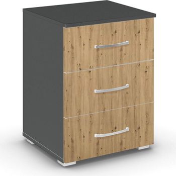 Aditio Metallic Dark Grey and Artisan Oak 3 Drawer Bedside Cabinet