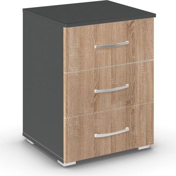 Aditio Metallic Dark Grey and Sonoma Oak 3 Drawer Bedside Cabinet