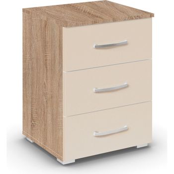 Aditio Sonoma Oak and Champagne 3 Drawer Bedside Cabinet