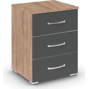 Aditio Sonoma Oak and Metallic Dark Grey 3 Drawer Bedside Cabinet