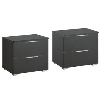 Set of 2 Alabama Metallic Dark Grey 2 Drawer Bedside Cabinet