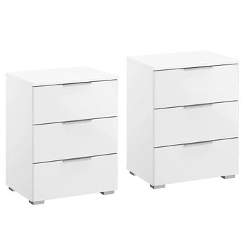Set of 2 Alabama Alpine White 3 Drawer Bedside Cabinet