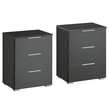 Set of 2 Alabama Metallic Dark Grey 3 Drawer Bedside Cabinet