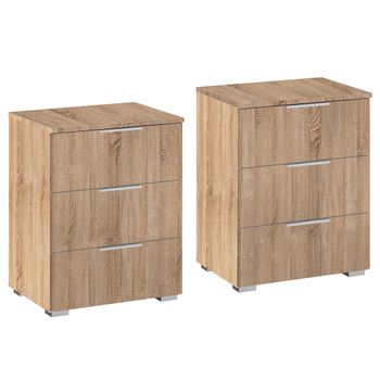 Set of 2 Alabama Sonoma Oak 3 Drawer Bedside Cabinet