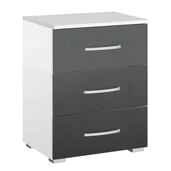 Alegro Alpine White and Metallic Dark Grey 3 Drawer Bedside Cabinet