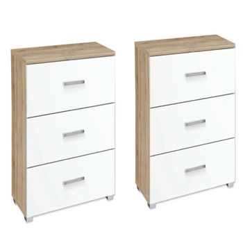 Set of 2 Alvor Sonoma Oak and Alpine White 3 Drawer Bedside Cabinet