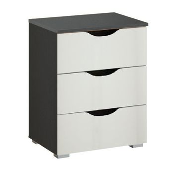 Arnstein Metallic Dark Grey and Alpine White 3 Drawer Bedside Cabinet