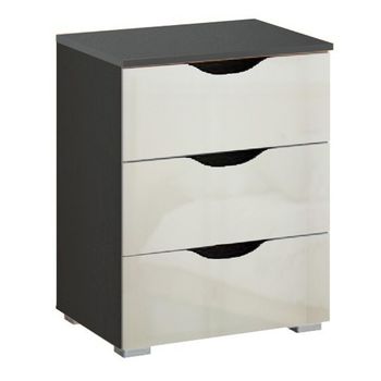 Arnstein Metallic Dark Grey and White High Gloss 3 Drawer Bedside Cabinet