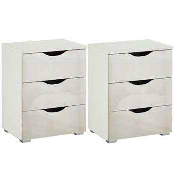 Set of 2 Arnstein Alpine White and White High Gloss 3 Drawer Bedside Cabinet