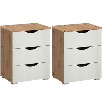 Set of 2 Arnstein Artisan Oak and Alpine White 3 Drawer Bedside Cabinet