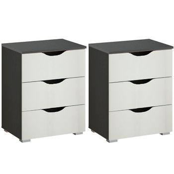 Set of 2 Arnstein Metallic Dark Grey and Alpine White 3 Drawer Bedside Cabinet