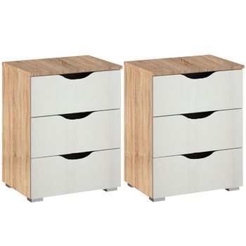 Set of 2 Arnstein Sonoma Oak and Alpine White 3 Drawer Bedside Cabinet