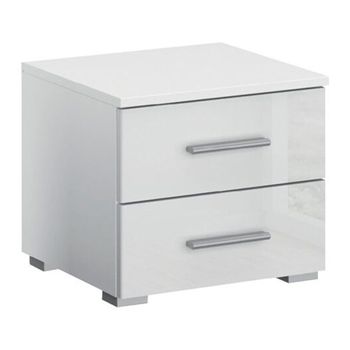 Base Alpine White and White High Gloss 2 Drawer Bedside Cabinet