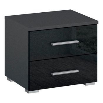 Base Metallic Dark Grey and Grey High Gloss 2 Drawer Bedside Cabinet