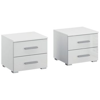 Set of 2 Base Alpine White and White High Gloss 2 Drawer Bedside Cabinet