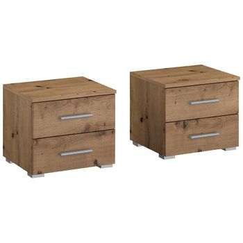 Set of 2 Base Artisan Oak 2 Drawer Bedside Cabinet
