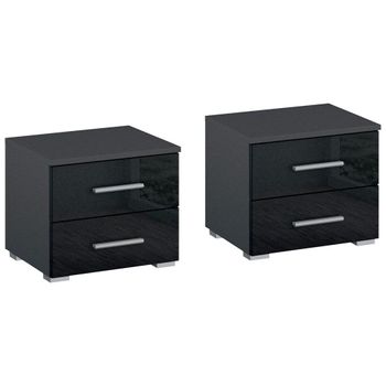 Set of 2 Base Metallic Dark Grey and Grey High Gloss 2 Drawer Bedside Cabinet