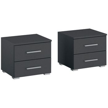 Set of 2 Base Metallic Dark Grey 2 Drawer Bedside Cabinet
