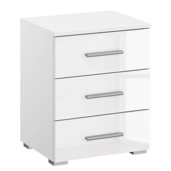 Base Alpine White and White High Gloss 3 Drawer Bedside Cabinet