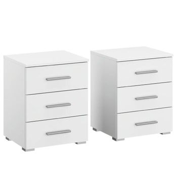 Set of 2 Base Alpine White 3 Drawer Bedside Cabinet