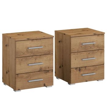 Set of 2 Base Artisan Oak 3 Drawer Bedside Cabinet