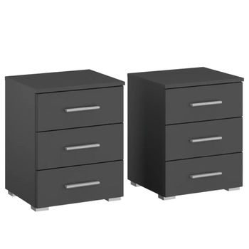 Set of 2 Base Metallic Dark Grey 3 Drawer Bedside Cabinet