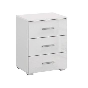 Elegant4you Alpine White and White High Gloss 3 Drawer Bedside Cabinet