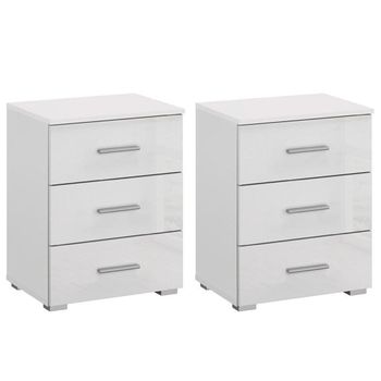 Set of 2 Elegant4you Alpine White and White High Gloss 3 Drawer Bedside Cabinet