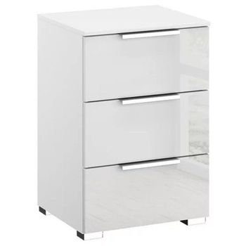 Miramar Alpine White and Crystal White Glass 3 Drawer Bedside Cabinet