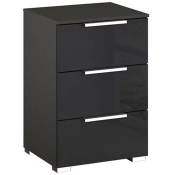 Miramar Graphite and Basalt Glass 3 Drawer Bedside Cabinet