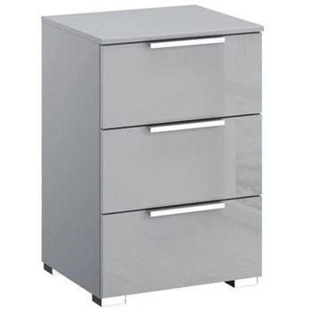 Miramar Silk Grey and Silk Grey Glass 3 Drawer Bedside Cabinet