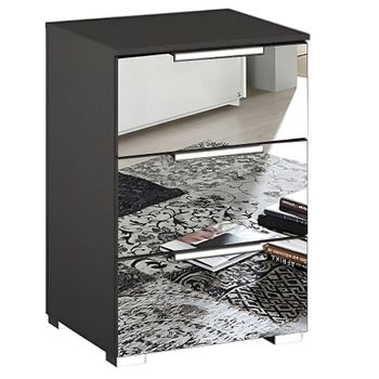Miramar Mirrored Graphite 3 Drawer Bedside Cabinet
