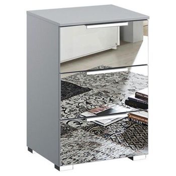 Miramar Mirrored Silk Grey 3 Drawer Bedside Cabinet