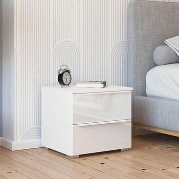 Monostar Alpine White and White Glass 2 Drawer Bedside Cabinet