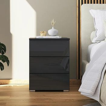 Monostar Metallic Dark Grey with Basalt Glass 3 Drawer Bedside Cabinet