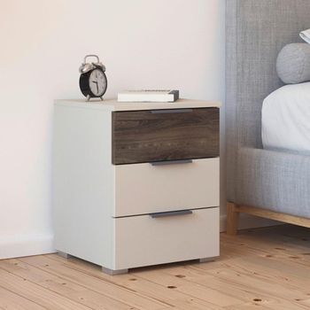 Sajo Champagne and Atlantic Dark Oak 3 Drawer Bedside Cabinet
