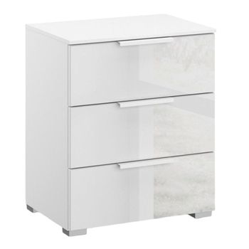 Skat Meridian Alpine White and Crystal White Glass 3 Drawer Bedside Cabinet