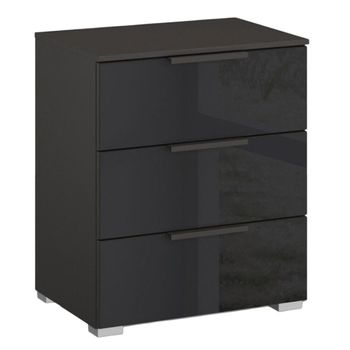 Skat Meridian Graphite and Basalt Glass 3 Drawer Bedside Cabinet