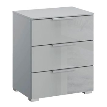 Skat Meridian Silk Grey and Silk Grey Glass 3 Drawer Bedside Cabinet