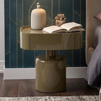 Romee Clay Green 1 Drawer Oval Bedside Table