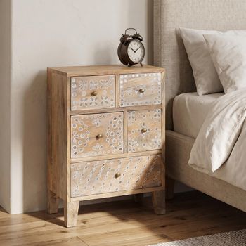Savona Mango Wood 5 Drawer Bedside Cabinet