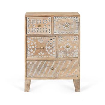 Savona Mango Wood 5 Drawer Bedside Cabinet