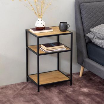 Seaford Oak Melamine and Metal Bedside Table