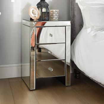 Seville Mirrored 3 Drawer Narrow Bedside Cabinet