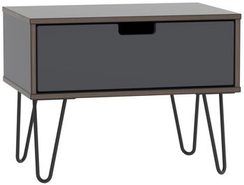 Shanghai Graphite 1 Drawer Wide Bedside Table with Hairpin Legs