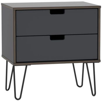 Shanghai Graphite 2 Drawer Wide Bedside Cabinet with Hairpin Legs