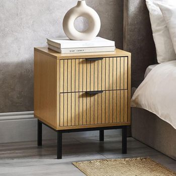 Sia Oak 2 Drawer Ribbed Bedside Cabinet