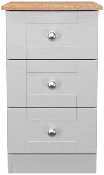 Sussex Grey and Oak 3 Drawer Bedside Cabinet